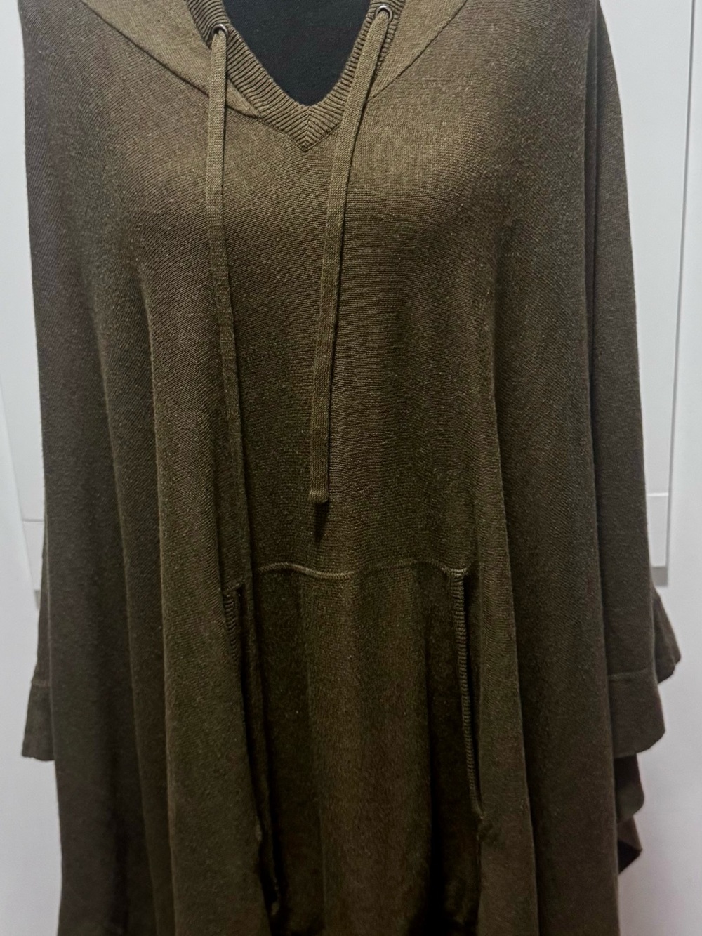 Haute Hoodie by Haute Hippie Olive Green Hooded Poncho Sweater One Size